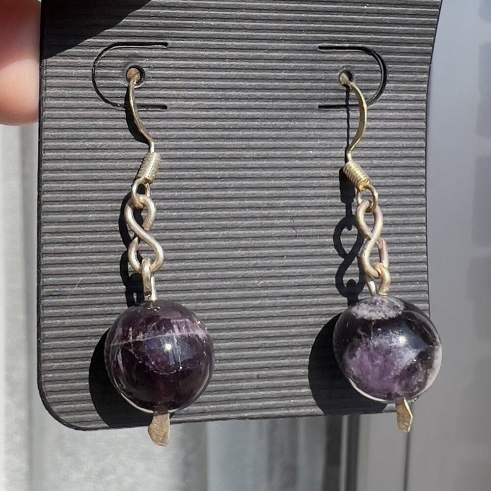 Artisan Made Sterling Silver Amethyst Dangle Drop Earrings Boho Minimalist Ooak